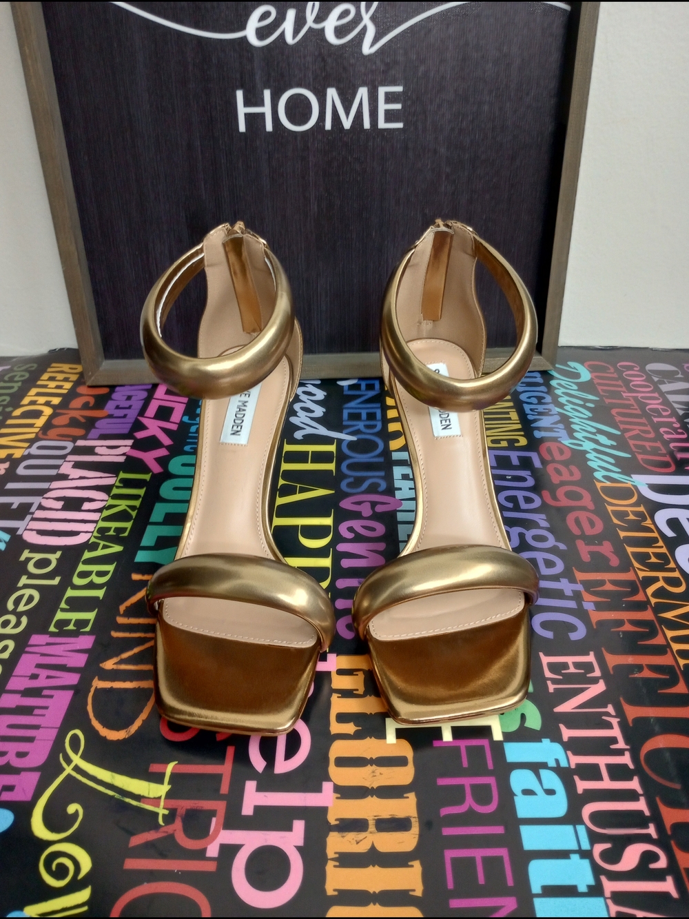 Steve Madden Metallic Gold  Ankle-Strap Zipper Back Heels!.